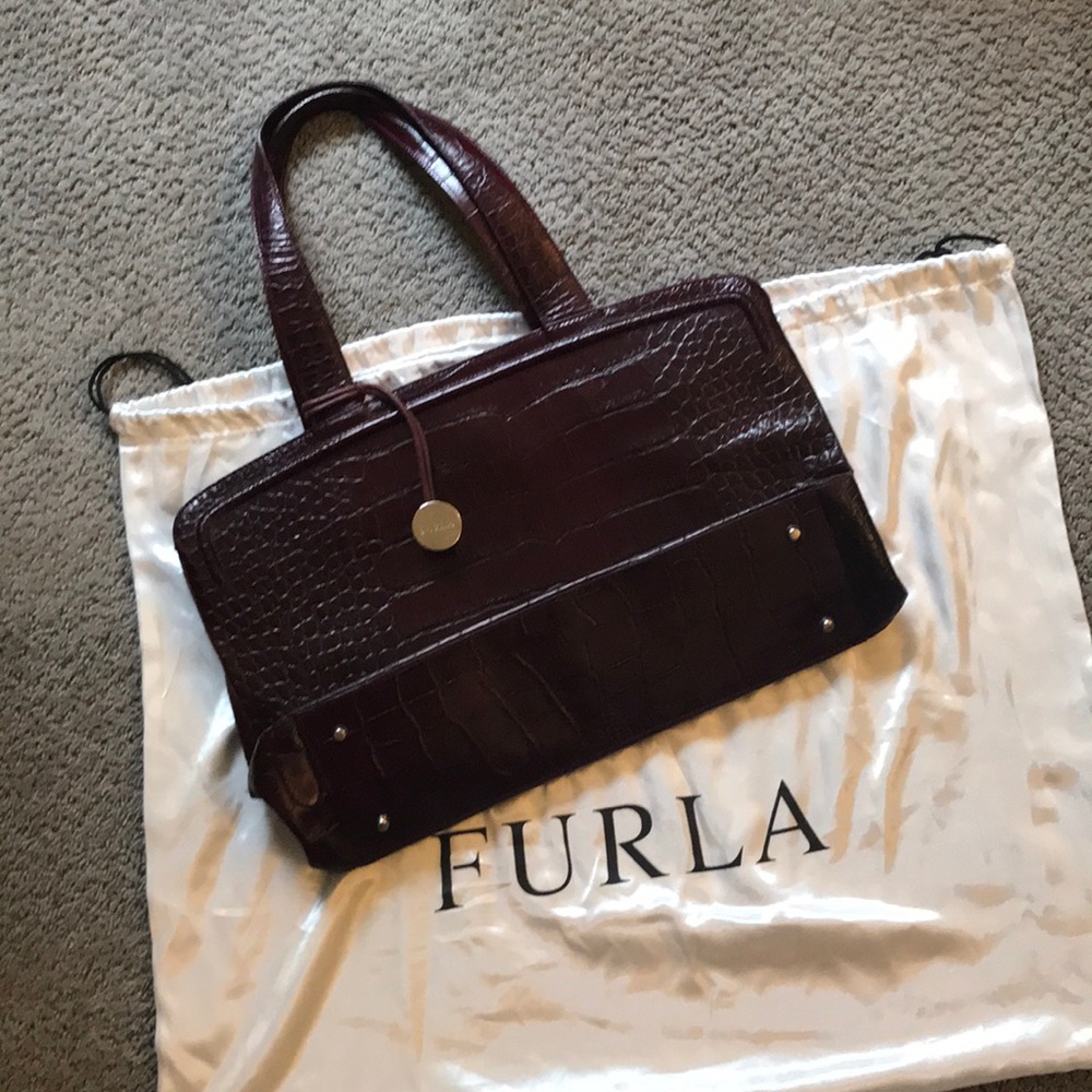 Crocodile burgundy Furla tote bag